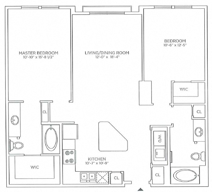 Floor plan for 2 beds, 2 baths, 1079 sqft